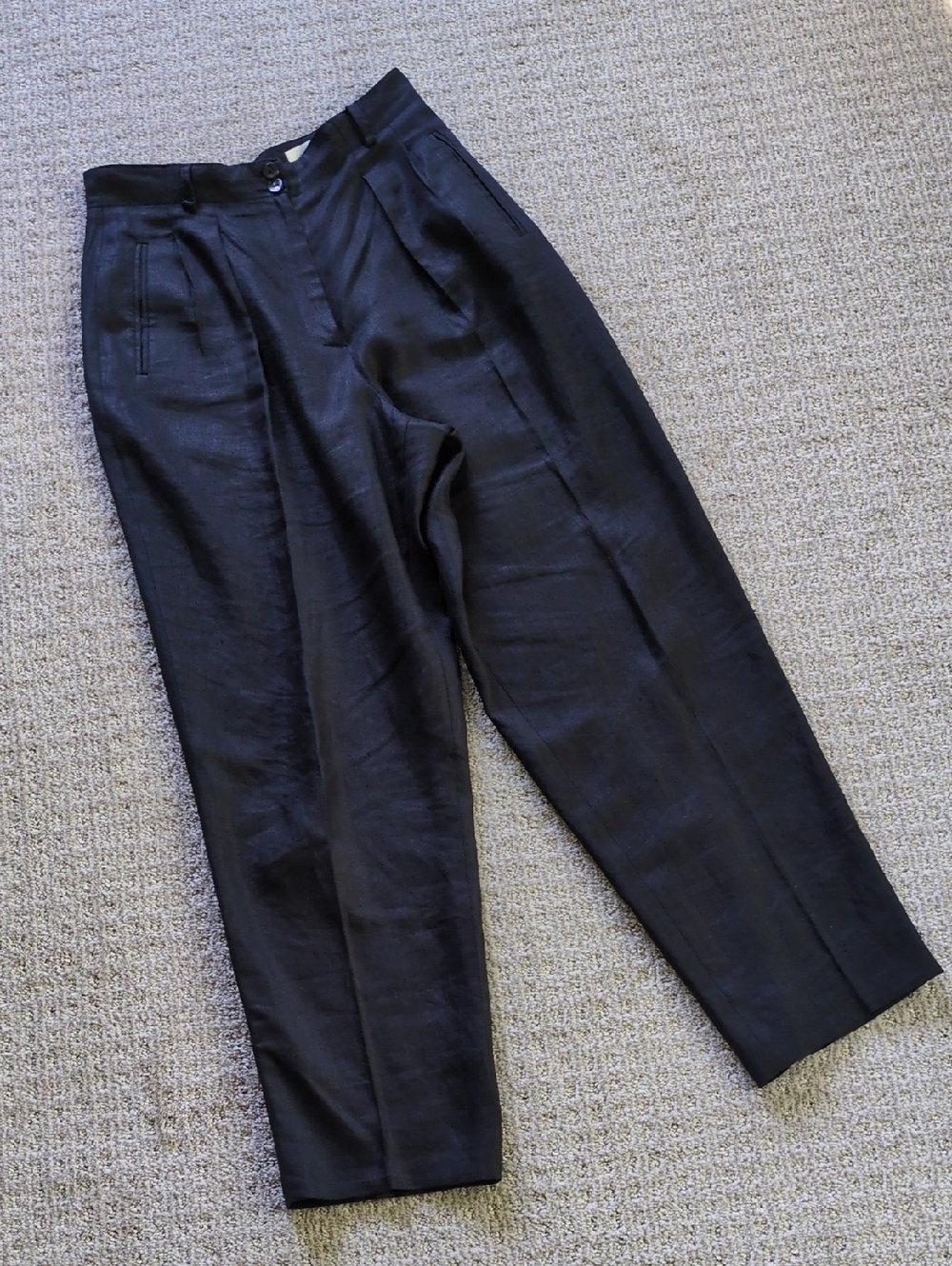 GORGEOUS Vtg Lord & Taylor Navy Blue 100% Linen Pleated Trousers, Size 8 💙